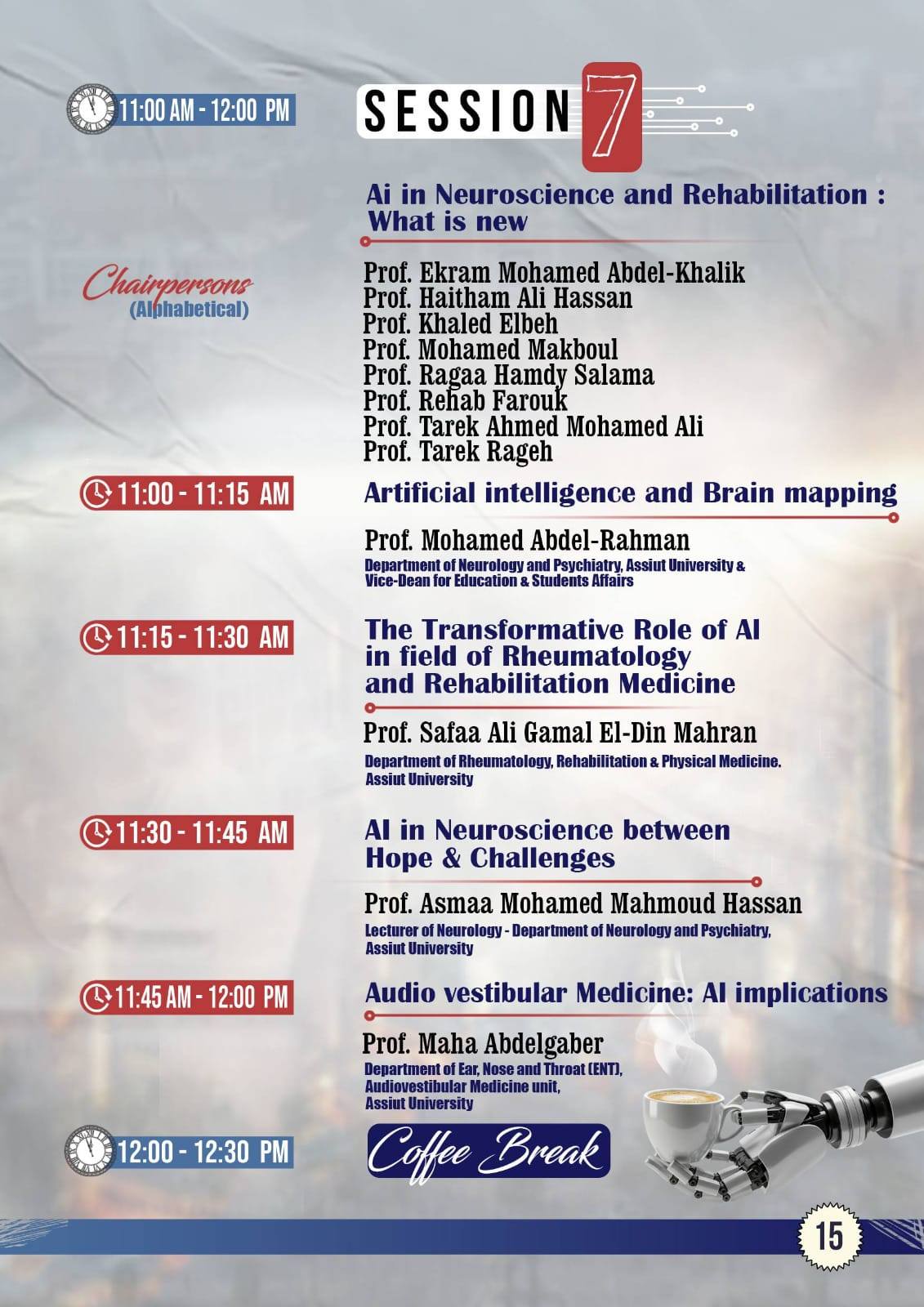 برنامج المؤتمر السنوى الخامس والثلاثون لكليه الطب بجامعه اسيوط فى الفتره من ٢٧-٢٩ ابريل &nbsp;٢٠٢٥ تحت عنوان (الذكاء الاصطناعي والرعاية الصحية: الفوائد والتحديات) &nbsp; &nbsp;